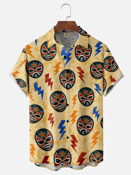 Moisture-wicking Lucha Libre Holiday Chest Pocket Hawaiian Shirt