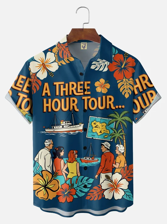 Big Size Moisture-Wicking Tropical Floral Chest Pocket Holiday Hawaiian Shirt