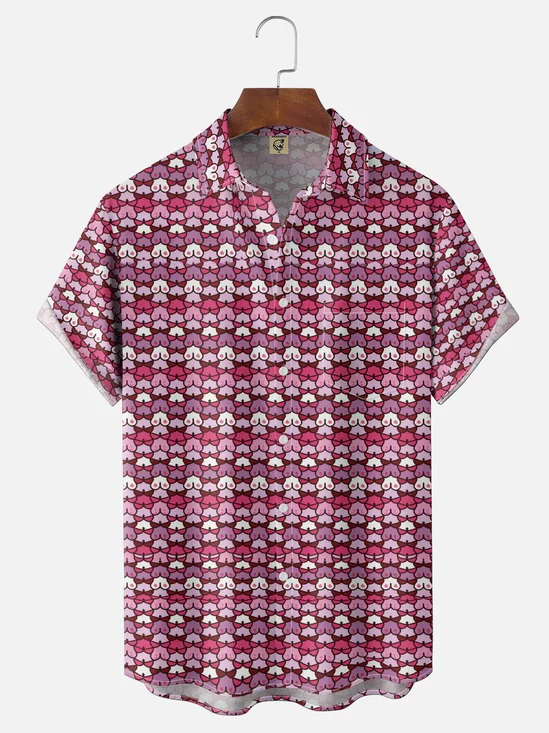 Moisture-Wicking Artistic Breast Print Holiday ChestPocket Hawaiian Shirt