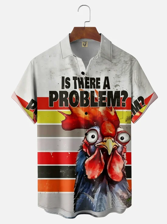 Moisture-Wicking "Is There a Problem?" Funky Chicken Holiday Chest Pocket Hawaiian Shirt