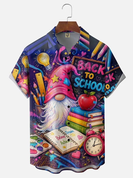 Moisture-wicking Back to School Gnome themed Holiday Chest pocket Hawaiian Shirt