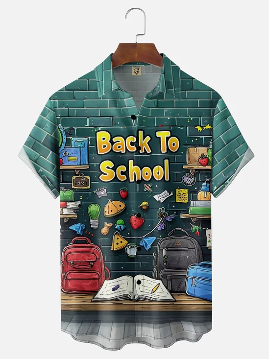 Moisture-Wicking Back-To-School Slogan Chest Pocket Hawaiian Shirt