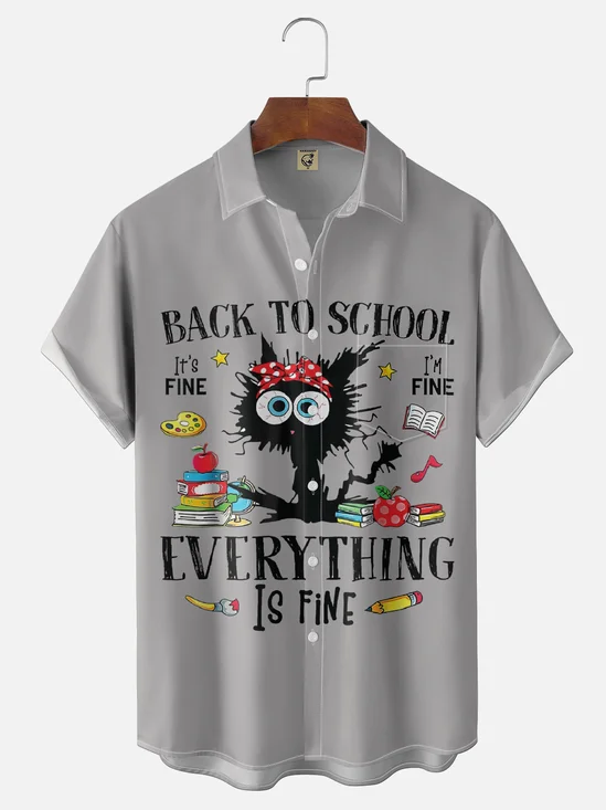 Moisture-Wicking Fun Back-To-School Slogan Chest Pocket Hawaiian Shirt