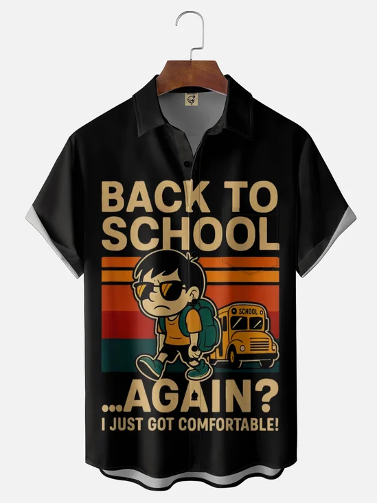 Moisture-Wicking Fun Back-to-School Slogan Chest Pocket Hawaiian Shirt