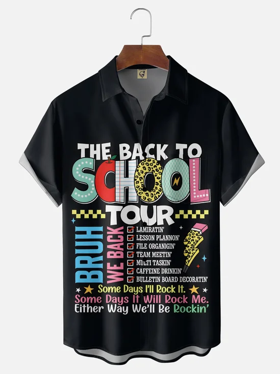 Moisture-Wicking Back-To-School Slogan Chest Pocket Hawaiian Shirt