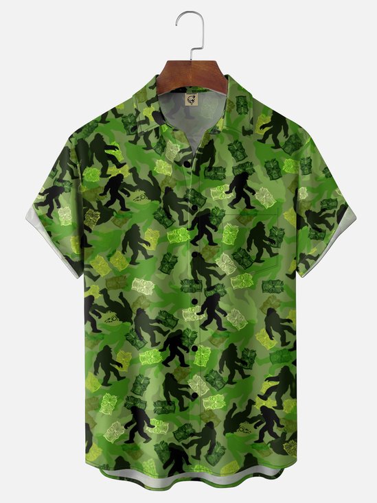 Moisture-Wicking Ombré Bigfoot Tiki Chest Pocket Hawaiian Shirt