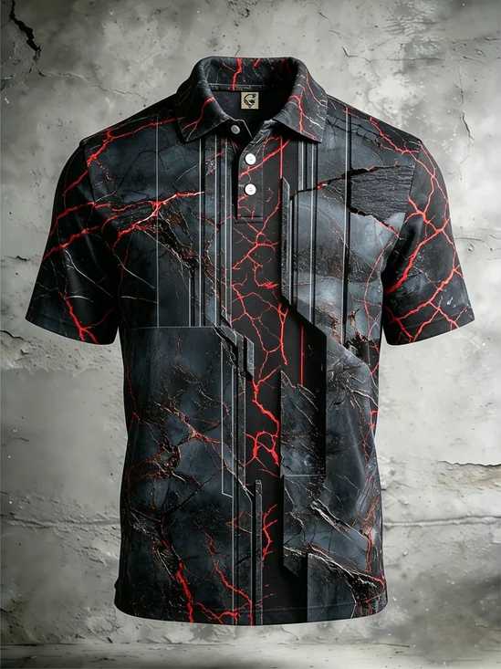 Moisture-Wicking Gradient 3D Abstract Mechanical Geometric Short-Sleeve Hawaiian Golf Polo