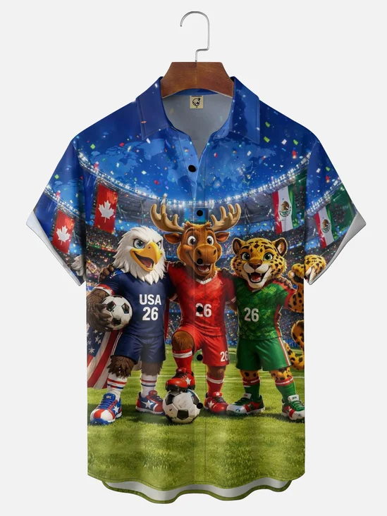 Moisture-Wicking USA Canada Mexico Soccer Match Chest Pocket Holiday Hawaiian Shirt