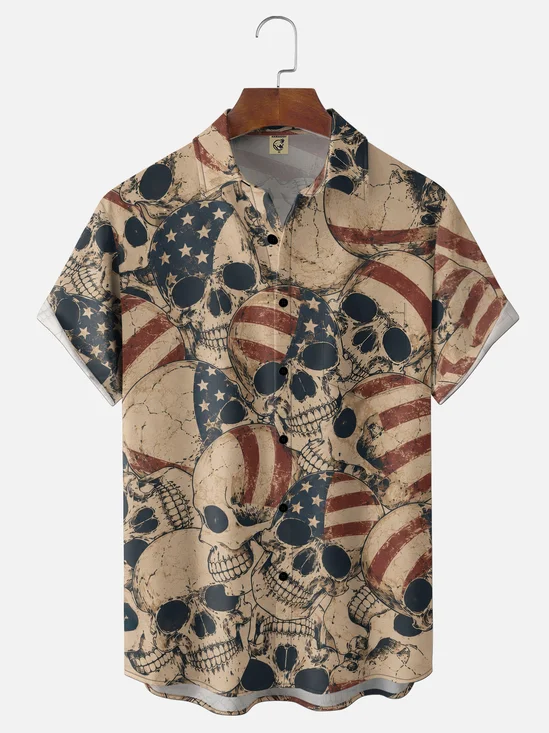 Hardaddy X Valentina Bjekovic Moisture-wicking Independent Day American Flag USA Freedom Skull Chest Pocket Patriotic Shirt