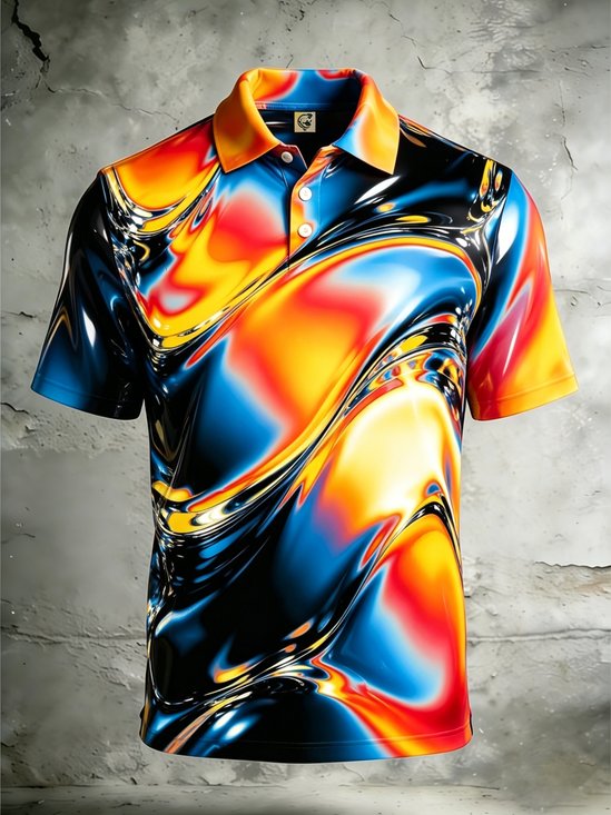 Moisture-Wicking Gradient 3D Abstract Geometric Short-Sleeve Hawaiian Golf Polo