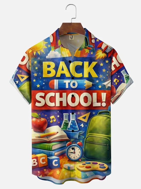 Moisture-Wicking Back-To-School Slogan Chest Pocket Hawaiian Shirt