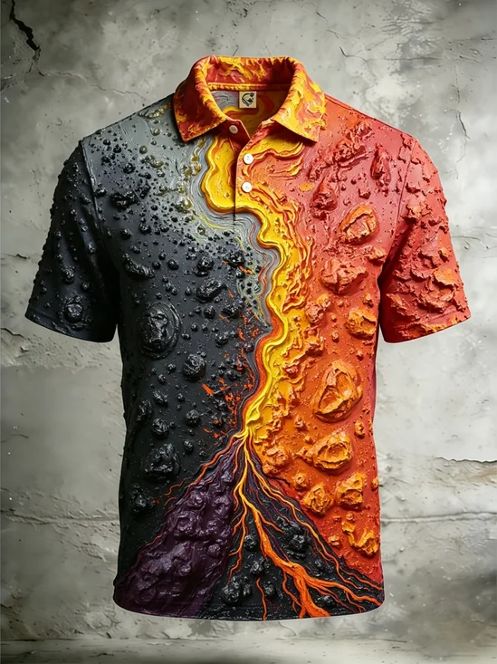 Moisture-Wicking  Gradient 3D Abstract Rock Texture & Geometric Print Short-Sleeve Hawaiian Golf Polo