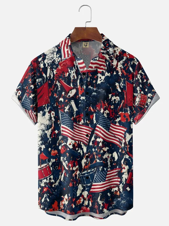 Hardaddy X Valentina Bjekovic Moisture-wicking Independent Day American Flag USA Freedom Chest Pocket Patriotic Shirt