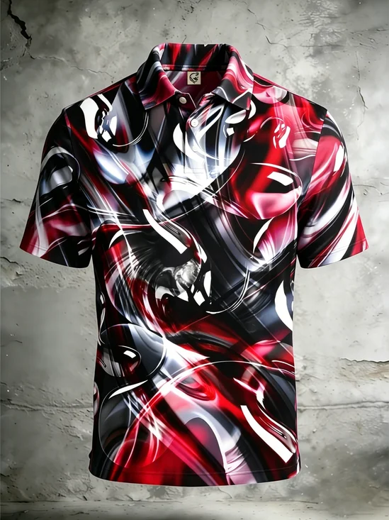 Moisture-Wicking Gradient 3D Abstract Geometric Short-Sleeve Hawaiian Golf Polo