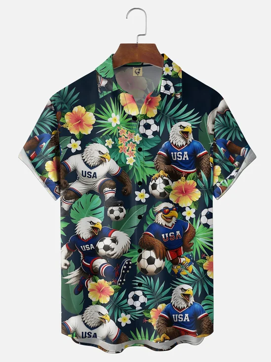 Moisture-Wicking  Gradient Design Featuring Tropical Foliage And Bald Eagle Chest Pocket  Hawaiian Shirt