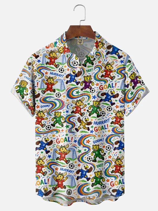 Moisture-Wicking Gradient  Bald Eagle Elk Tiger And Soccer Designs Chest Pocket Hawaiian Shirt