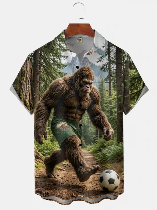 Moisture-Wicking Fun Bigfoot Sports Football Basketball Soccer Chest Pocket Holiday Hawaiian Shirt