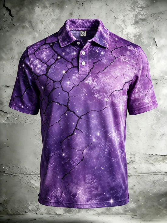 Moisture-Wicking Gradient 3D Abstract Geometric Crack Pattern Short-Sleeve Hawaiian Golf Polo
