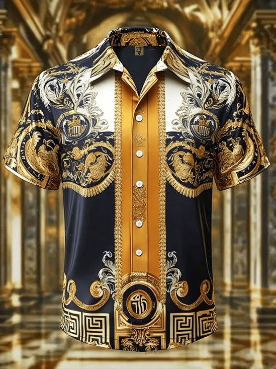 Silk Satin Breathable Ethnic Geometric Floral Business Shirt