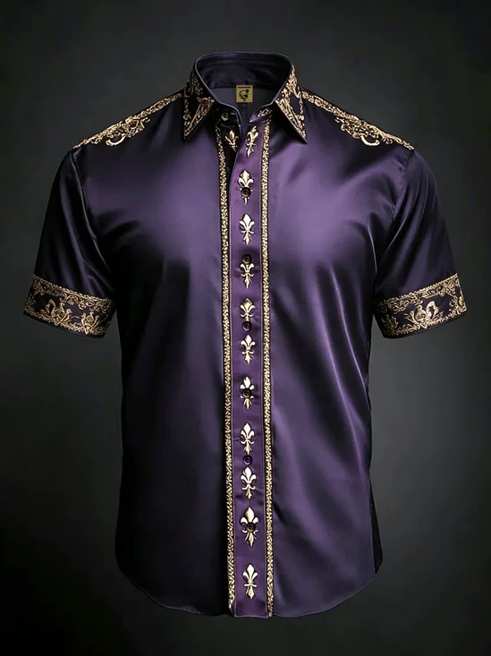 Silk Satin Breathable Ethnic Floral Business Shirt
