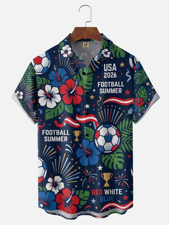 Moisture-Wicking Tropical Plant Print Gradient Chest Pocket Hawaiian Shirt