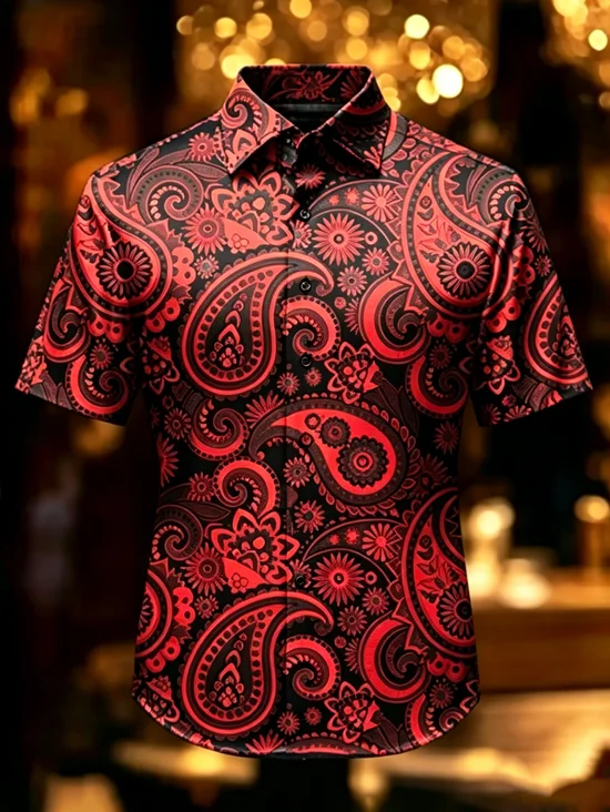 Silk Satin Breathable Ethnic Paisley Floral Cigar Business Shirt