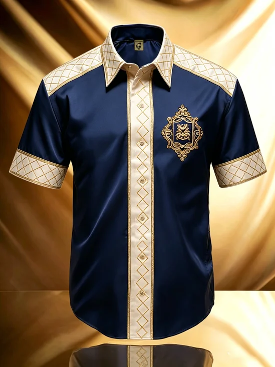 Silk Satin Breathable Ethnic Geometric Business Shirt