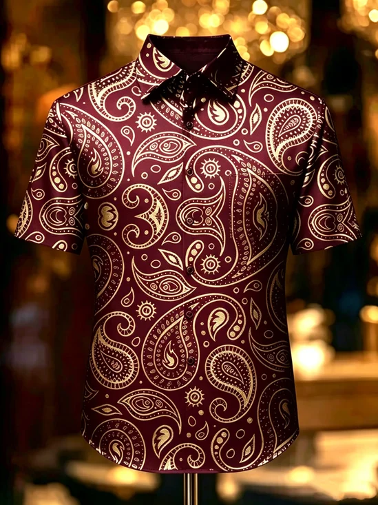 Silk Satin Breathable Ethnic Paisley Floral Business Shirt