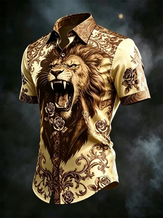 Silk Satin Breathable Lion Chest Pocket Business Shirt