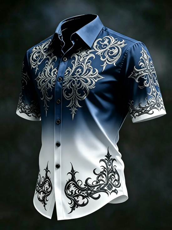 Silk Satin Breathable Ethnic Floral Business Shirt
