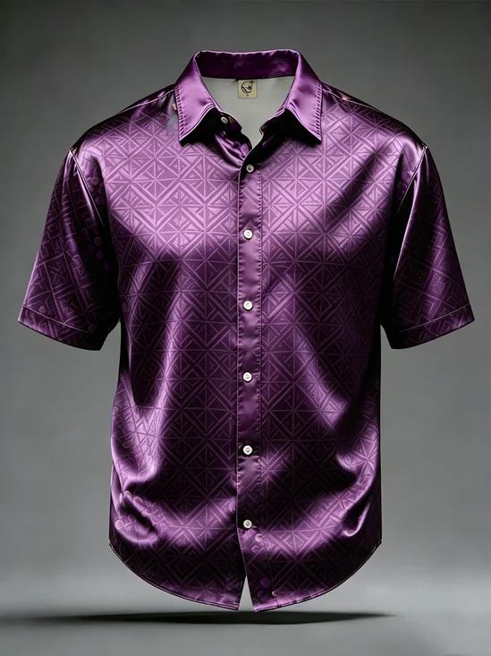 Silk Satin Breathable Subtle Abstract Geometric Pattern Business Shirt