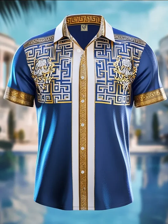 Silk Satin Breathable Abstract Geometric Print Business Shirt