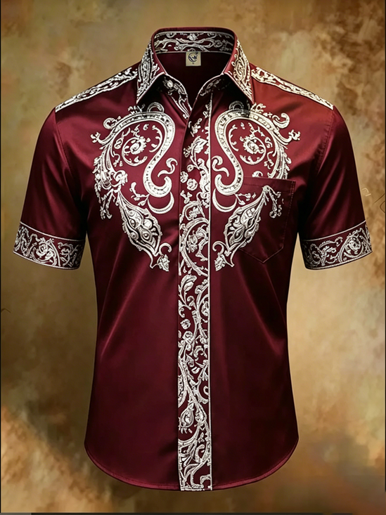 Silk Satin Breathable Floral Chest Pocket Business Shirt