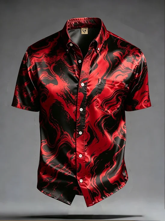Silk Satin Breathable Abstract Art Pattern Subtle Jacquard Chest Pocket  Business Shirt