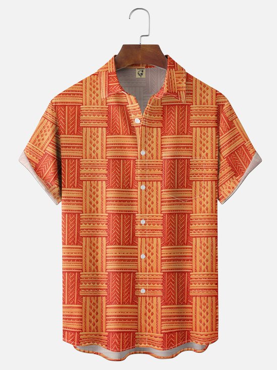 Moisture-Wicking Geometry Chest Pocket Holiday Hawaiian Shirt