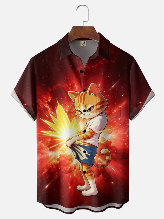 Moisture-Wicking Cat Crotch Chest Pocket Hawaiian Shirt