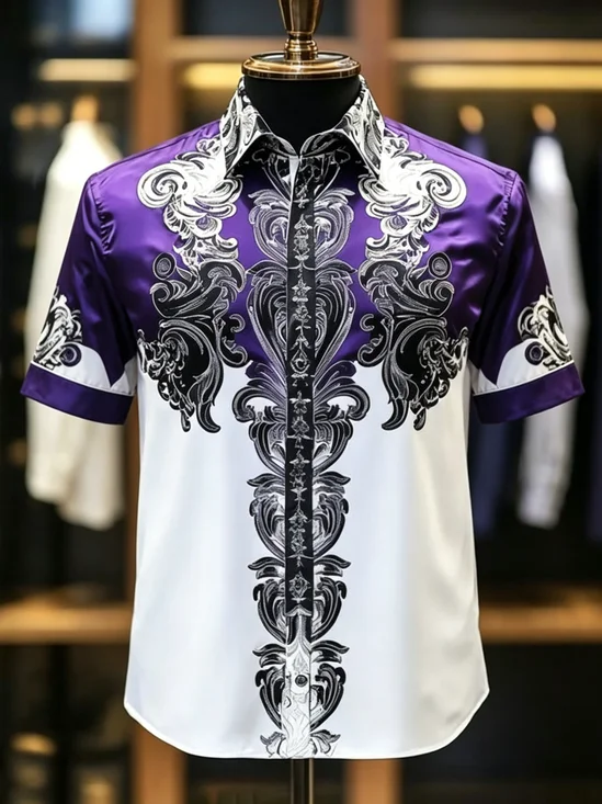 Silk Satin Breathable Ethnic Floral Business Shirt