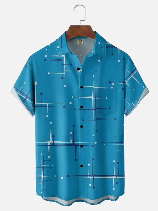 Moisture-Wicking Abstract Geometric Chest Pocket Hawaiian Shirt