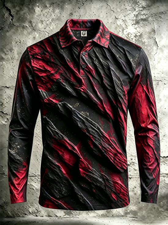 Moisture-Wicking Neon 3D Abstract Geometric Long-Sleeve Hawaiian Golf Polo