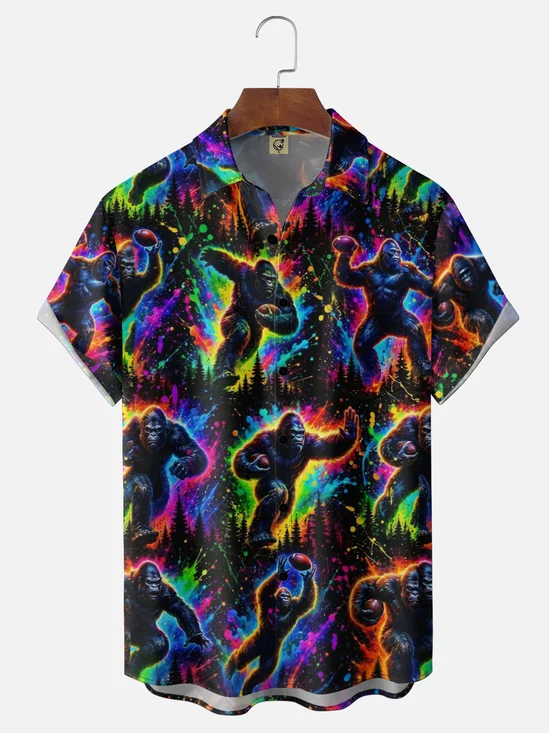 Moisture-Wicking Neon Bigfoot Football Chest Pocket Hawaiian Shirt