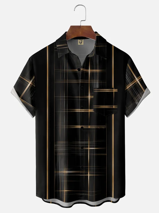 Moisture-Wicking  Geometric Stripe and Plaid Patterns  Chest Pocket Hawaiian Shirt