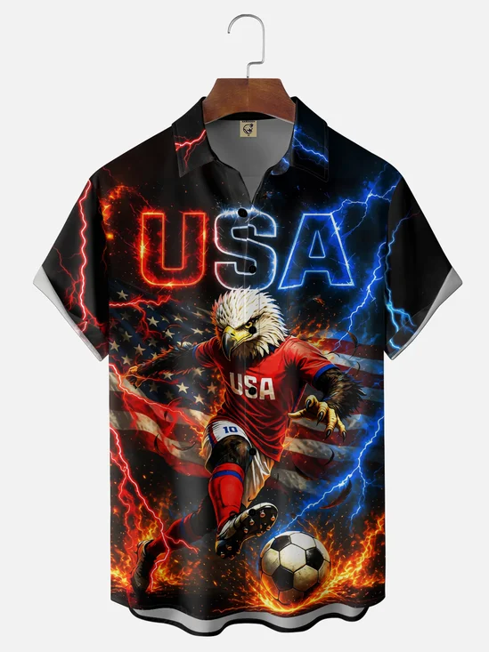 Moisture-Wicking Gradient American Flag & Bald Eagle Soccer Chest Pocket  Hawaiian Shirt