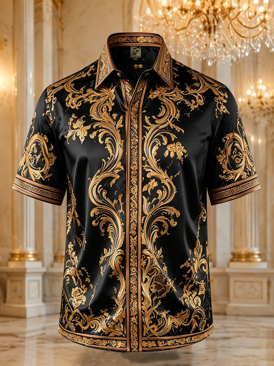 Breathable Silk Satin  Vintage-Style Botanical Floral Print Hawaiian Shirt