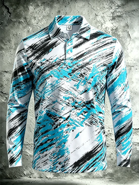 Moisture-Wicking Gradient 3D Abstract Geometric Long-Sleeve Hawaiian Golf Polo
