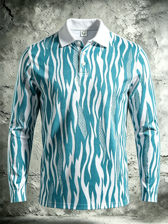 Moisture-Wicking Neon 3D Abstract Geometric Long-Sleeve Hawaiian Golf Polo