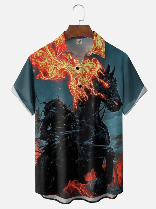 Moisture-Wicking Halloween Skull Chest Pocket Hawaiian Shirt
