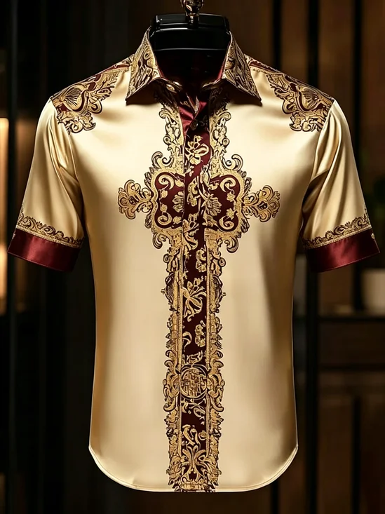 Silk Satin Breathable Ombré Effect And Ethnic-Style Patterns Hawaiian Shirt