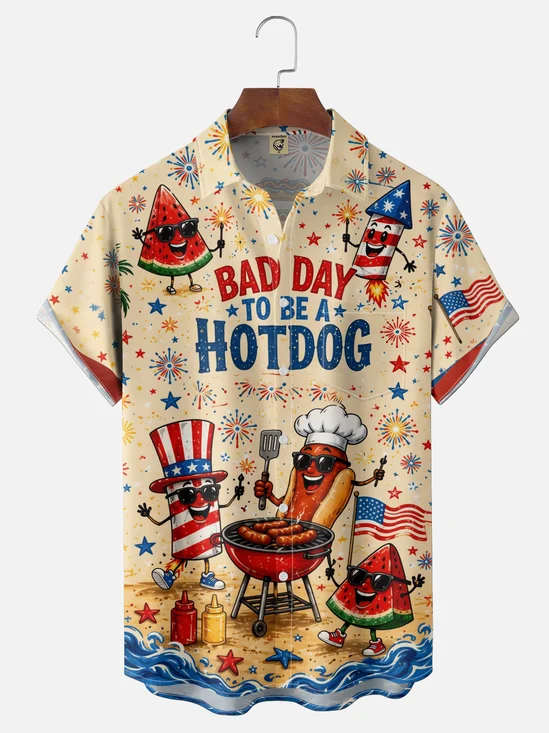 Moisture-Wicking "Bad Day to Be a Hotdog"  Chest Pocket Hawaiian Shirt