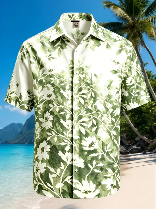 Moisture-Wicking flower Chest Pocket Hawaiian Shirt