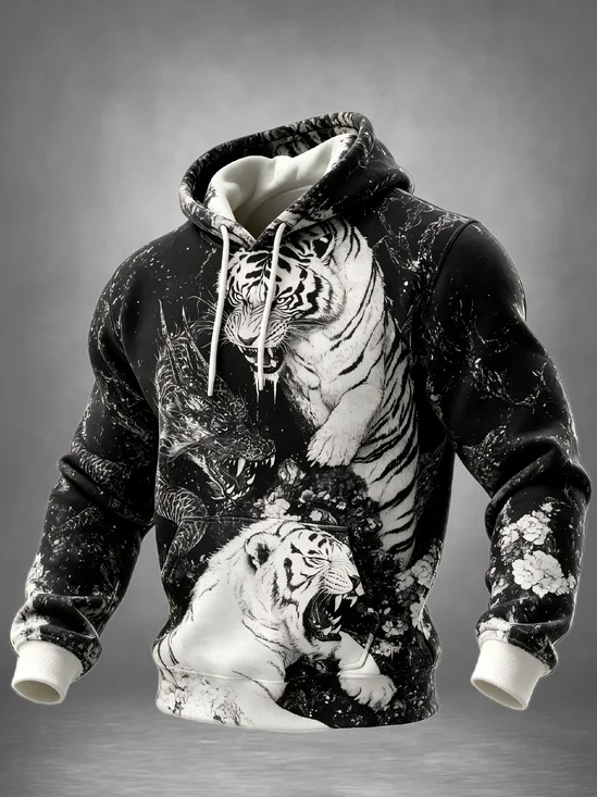 Ink Wash Tiger Kangaroo-Pocket Hoodie Sweatshirt